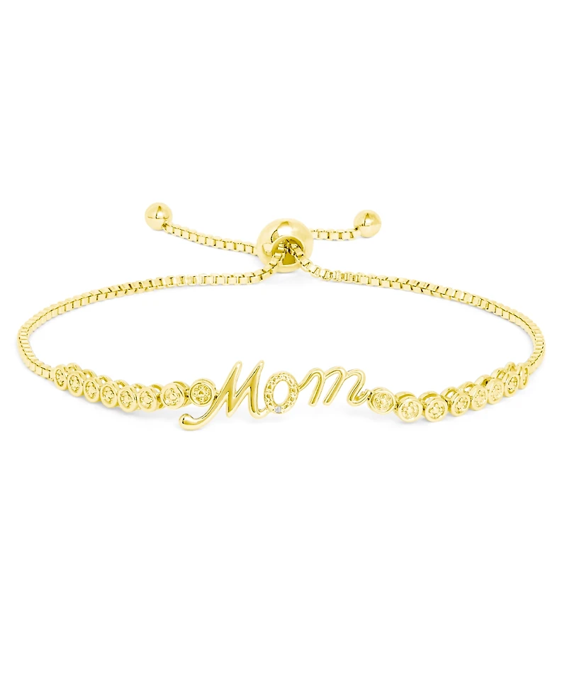 Diamond Accent Mom Adjustable Bolo Bracelet Silver Plate or Gold