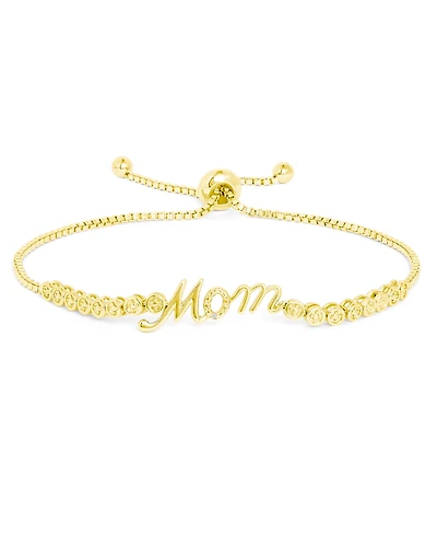 Diamond Accent Mom Adjustable Bolo Bracelet Silver Plate or Gold