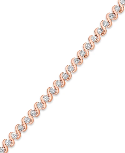 Diamond Accent "S" Link Bracelet Silver Plate, Rose Gold or Plate