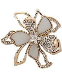 Anne Klein Gold-Tone Crystal & Mother-of-Pearl Flower Pin