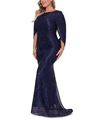 Betsy & Adam Plus Size Drape-Back Crinkled Gown