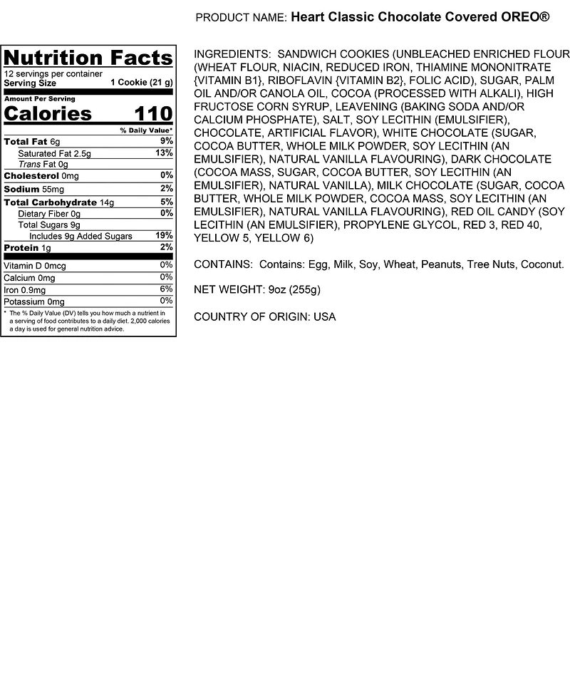 Chocolate Covered Company Valentine's Day Heart Classic Belgian Chocolate Oreo Cookies, 12 Piece