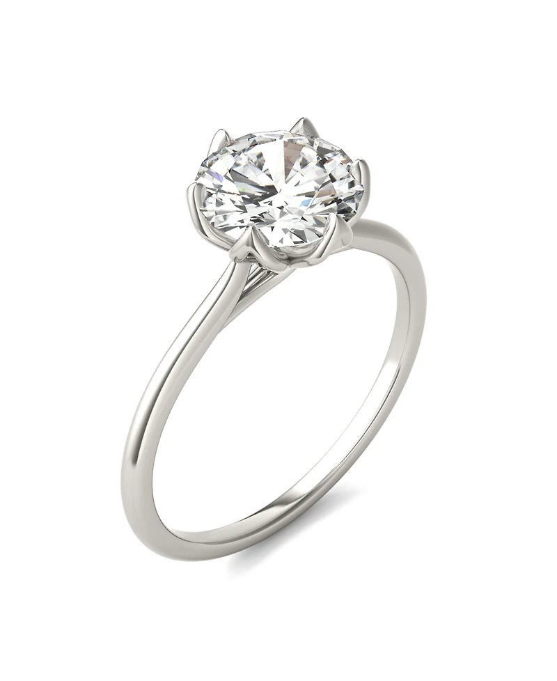 Moissanite Round Solitaire Ring (1-9/10 Carat Total Weight Diamond Equivalent) 14K White Gold