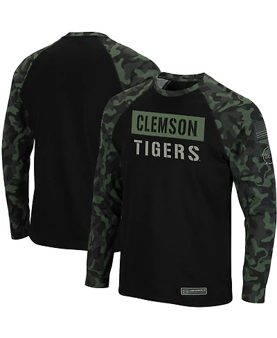 Men's Colosseum Black and Camo Clemson Tigers Oht Military-Inspired Appreciation Big and Tall Raglan Long Sleeve T-shirt