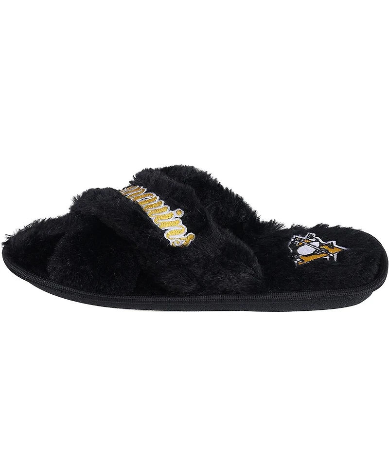 Women's Foco Pittsburgh Penguins Script Cross Slide Slippers