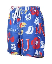Men's Wes & Willy Royal Kansas Jayhawks Floral Volley Logo Swim Trunks