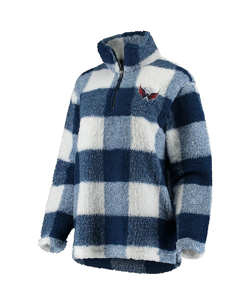 Women's G-iii 4Her by Carl Banks Navy, White Washington Capitals Plaid Sherpa Quarter-Zip Jacket