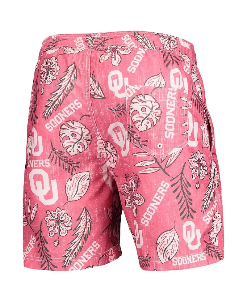 Men's Wes & Willy Crimson Oklahoma Sooners Vintage-Like Floral Swim Trunks