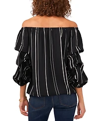Vince Camuto Women's Striped Off-The-Shoulder Bubble 3/4-Sleeve Tie-Front Blouse