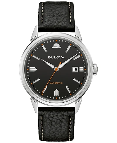 Bulova Men's Frank Sinatra Summer Wind Automatic Black Leather Strap Watch 40mm