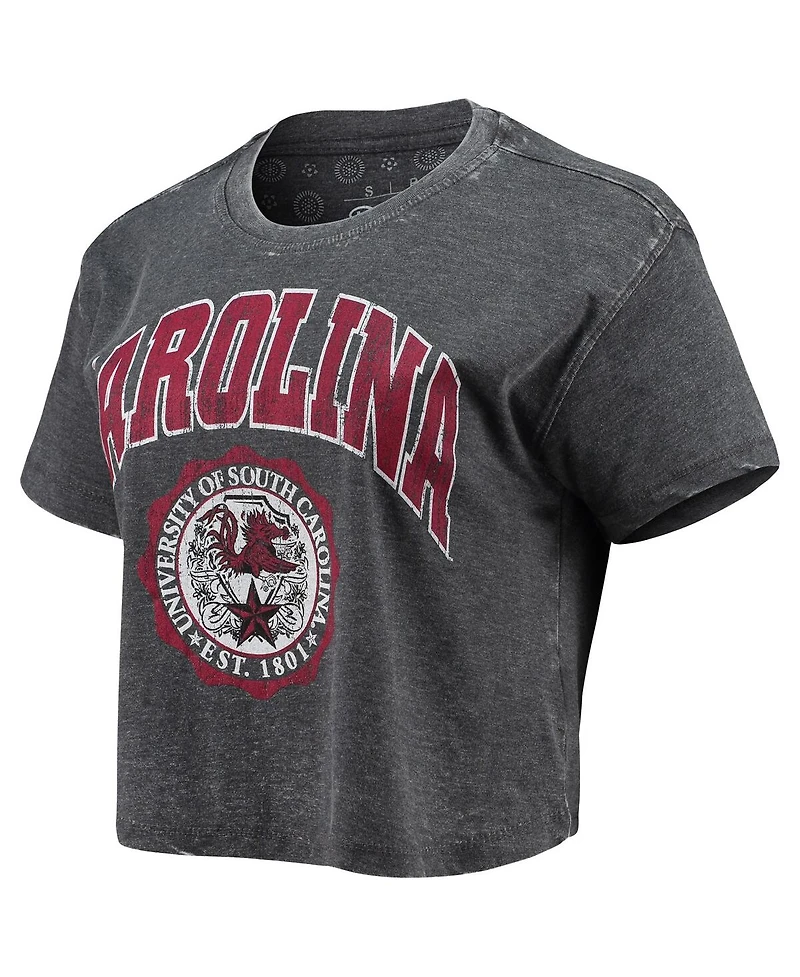 Women's Pressbox Black South Carolina Gamecocks Edith Vintage-Like Burnout Crop T-shirt