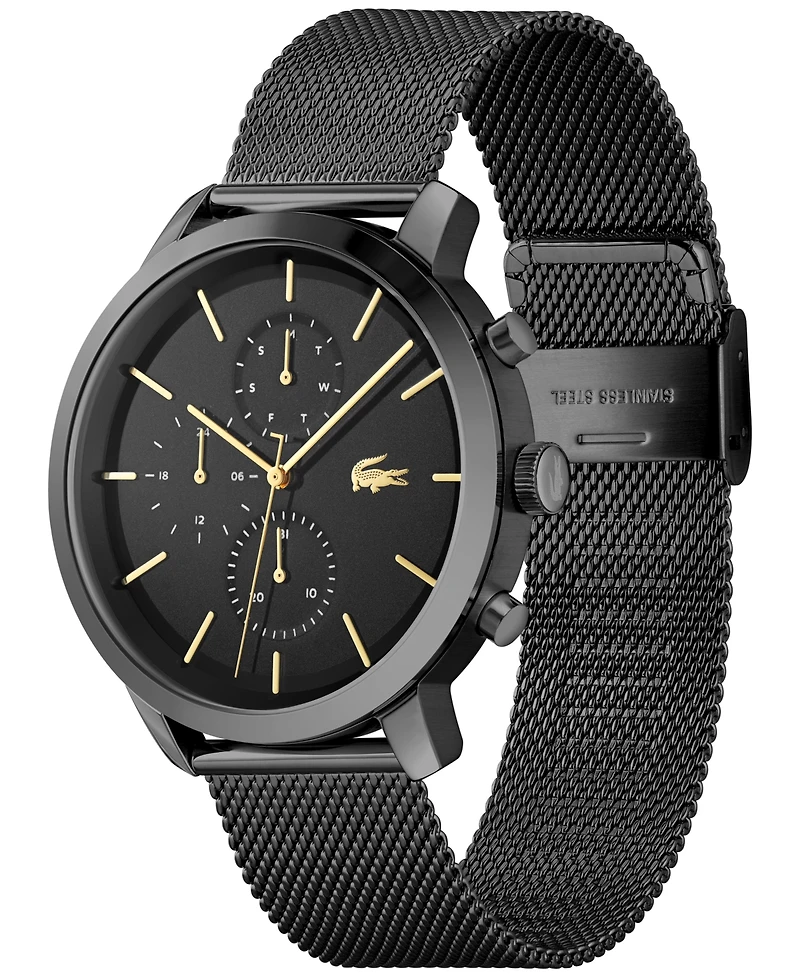 Lacoste Men's Replay Black-Tone Stainless Steel Mesh Bracelet Watch 44mm