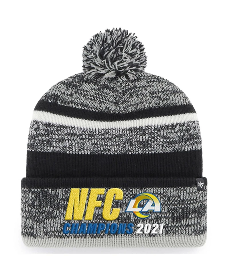 Men's '47 Brand Heathered Black Los Angeles Rams 2021 Nfc Champions Northward Cuffed Pom Knit Hat