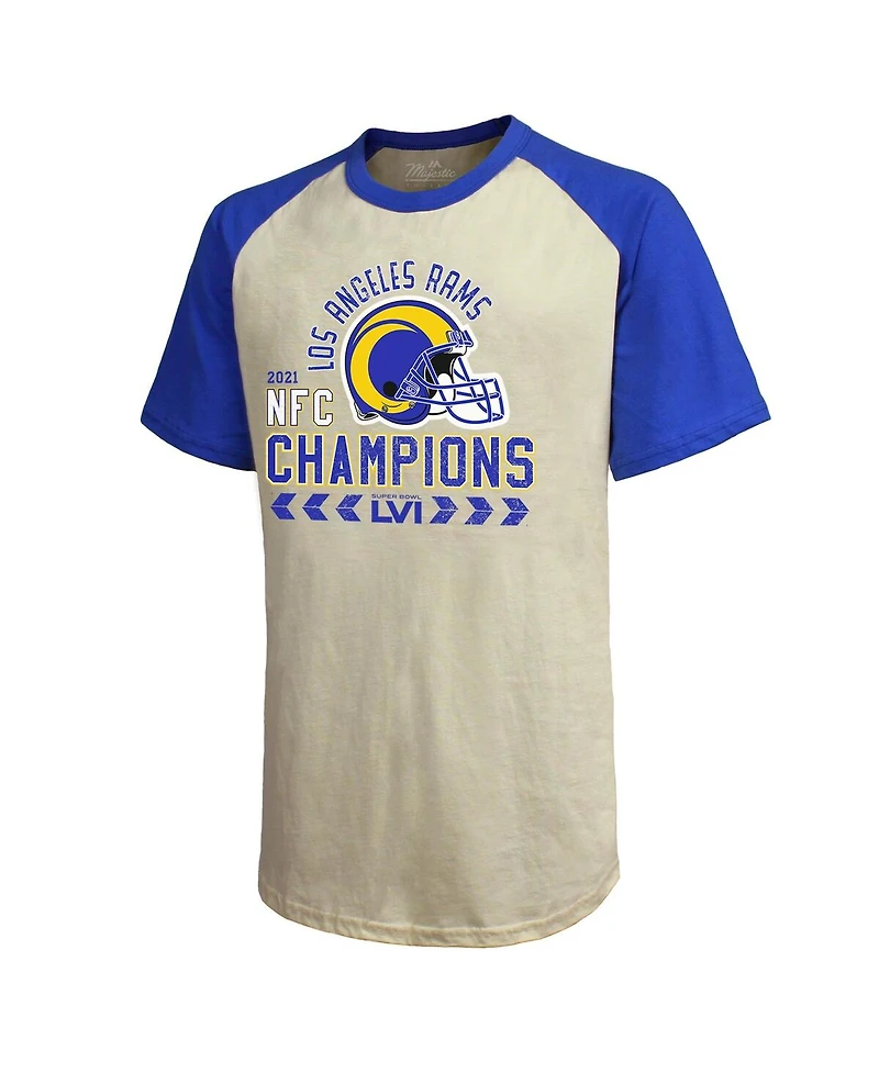 Men's Majestic Threads Cream, Royal Los Angeles Rams 2021 Nfc Champions Raglan T-shirt