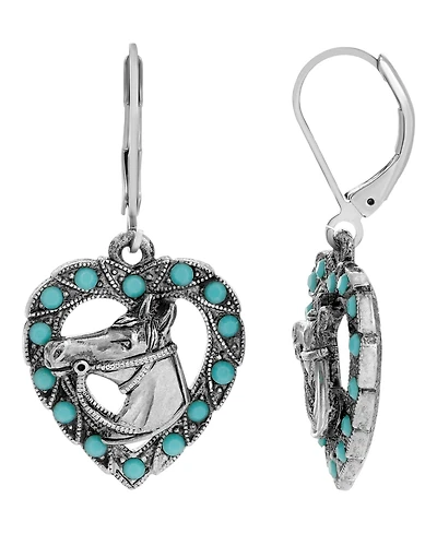 2028 Women's Silver-tone Turq Horse Head Heart Earrings