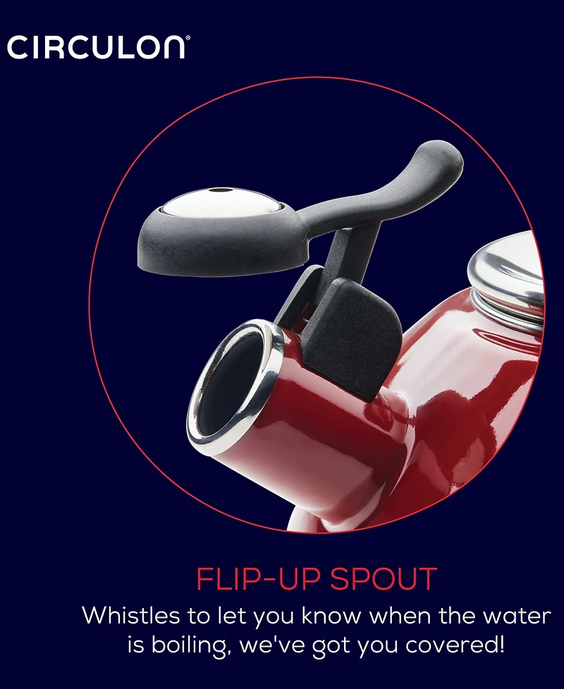 Circulon Enamel on Steel 2-Qt. Whistling Teakettle with Flip-Up Spout