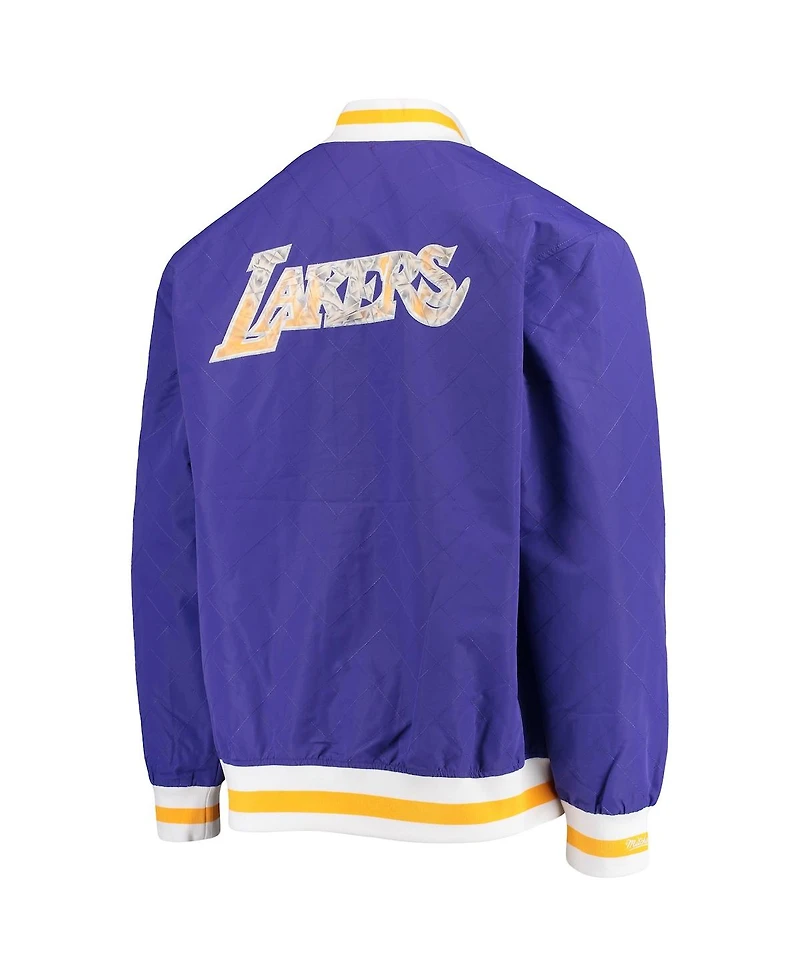 Men's Los Angeles Lakers Purple Mitchell & Ness Hardwood Classics 75th Anniversary Authentic Warmup Full-Snap Jacket