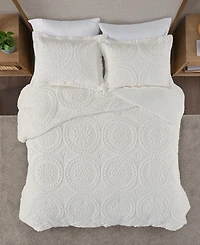 Madison Park Arya Embroidered Medallion Faux Fur 3-Pc. Duvet Cover Set, King