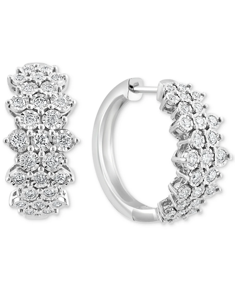 Effy Diamond Cluster Hoop Earrings (1 ct. t.w.) 14k White Gold (Also available Two-Tone Gold)