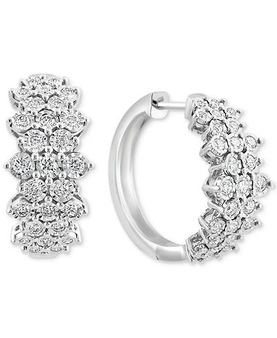 Effy Diamond Cluster Hoop Earrings (1 ct. t.w.) 14k White Gold (Also available Two-Tone Gold)