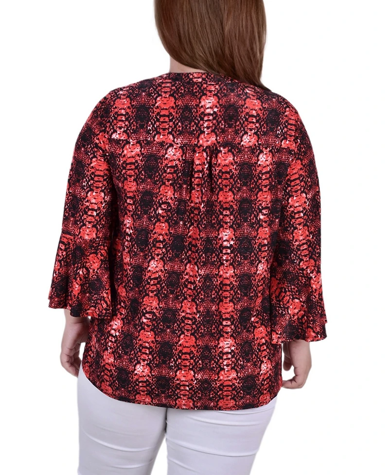 Ny Collection Plus Pleat Front Y-Neck Top