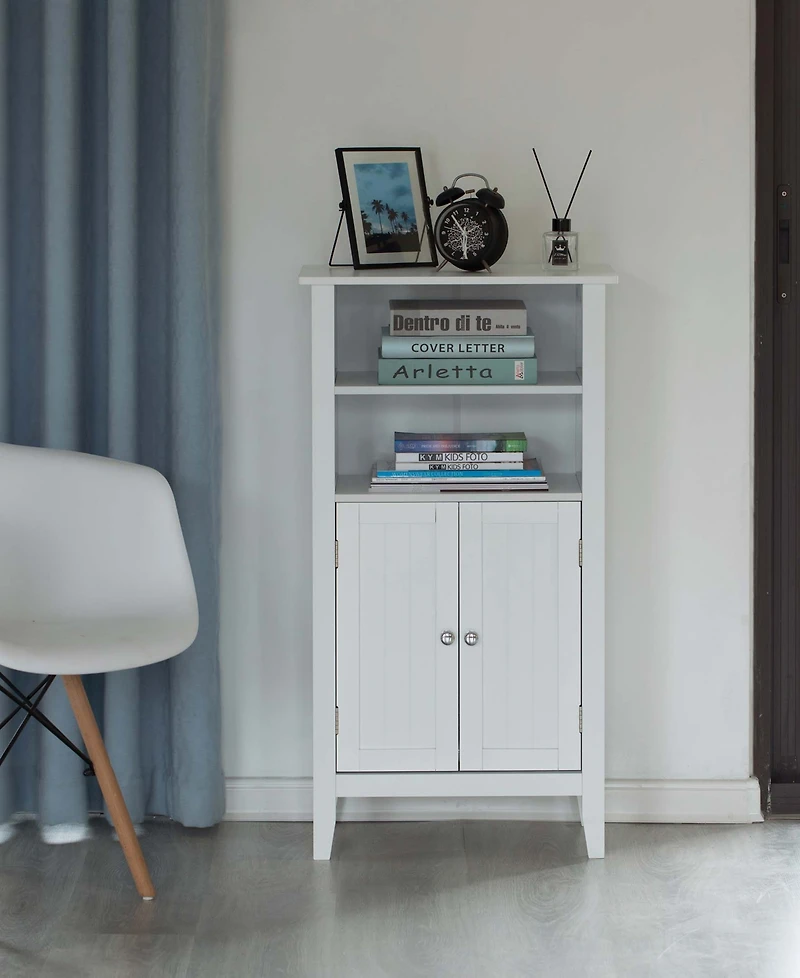 Basicwise White Bathroom Storage Cabinet with 2 Doors and 2 Open Shelves for Bedroom, Bathroom, and Vanity