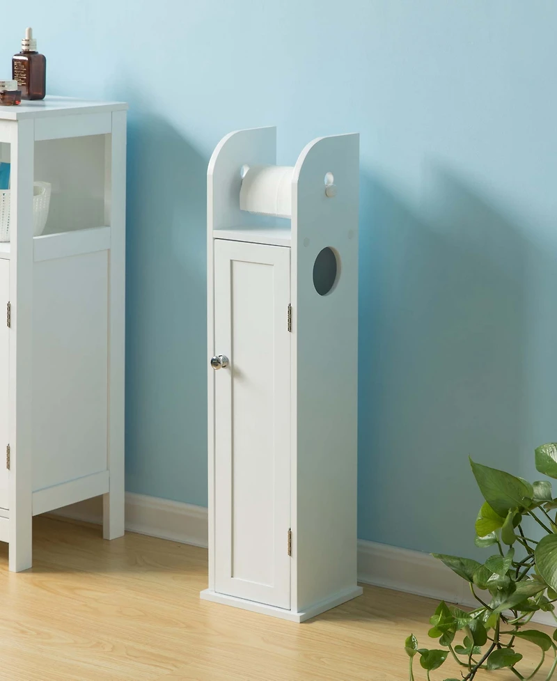 Basicwise White Freestanding Bathroom Toilet Paper Roll Holder with Storage and Extra Slot For Tissue Roll