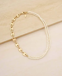 Ettika 18K Gold Plated Link Chain and Cultured Freshwater Pearl Beaded Necklace