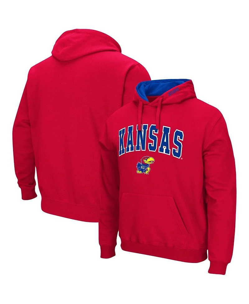 Men's Colosseum Red Kansas Jayhawks Arch and Logo 3.0 Pullover Hoodie