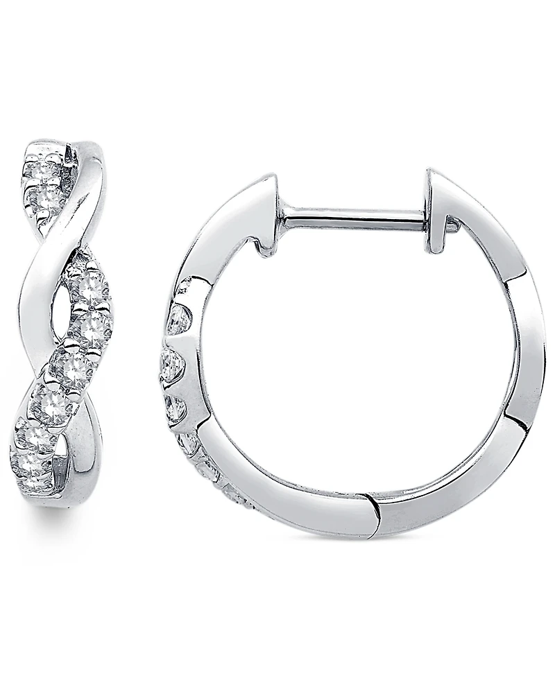 Diamond Twist Hoop Earrings (1/5 ct. t.w.) in 14k White Gold