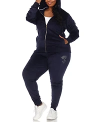 White Mark Plus Rhinestone Velour Tracksuit 2 Piece Set