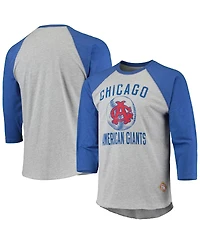 Men's Stitches Heather Gray, Royal Chicago American Giants Negro League Wordmark Raglan 3/4 Sleeve T-shirt