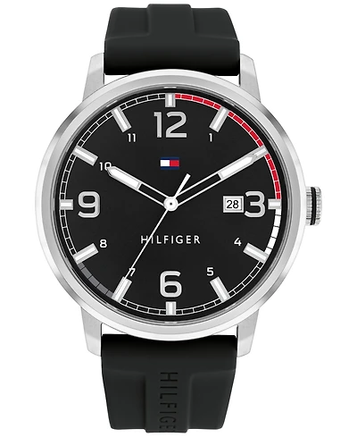 Tommy Hilfiger Men's Black Silicone Strap Watch 46mm, Created for Macy's