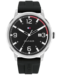 Tommy Hilfiger Men's Black Silicone Strap Watch 46mm, Created for Macy's
