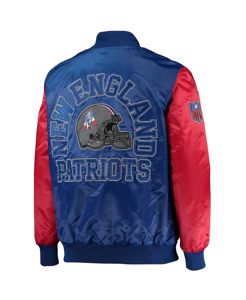 Men's Starter Royal, Red New England Patriots Locker Room Throwback Satin Varsity Full-Snap Jacket