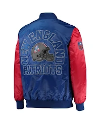 Men's Starter Royal, Red New England Patriots Locker Room Throwback Satin Varsity Full-Snap Jacket