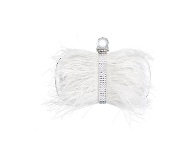 Women's Feather Embellished Minaudiere Clutch
