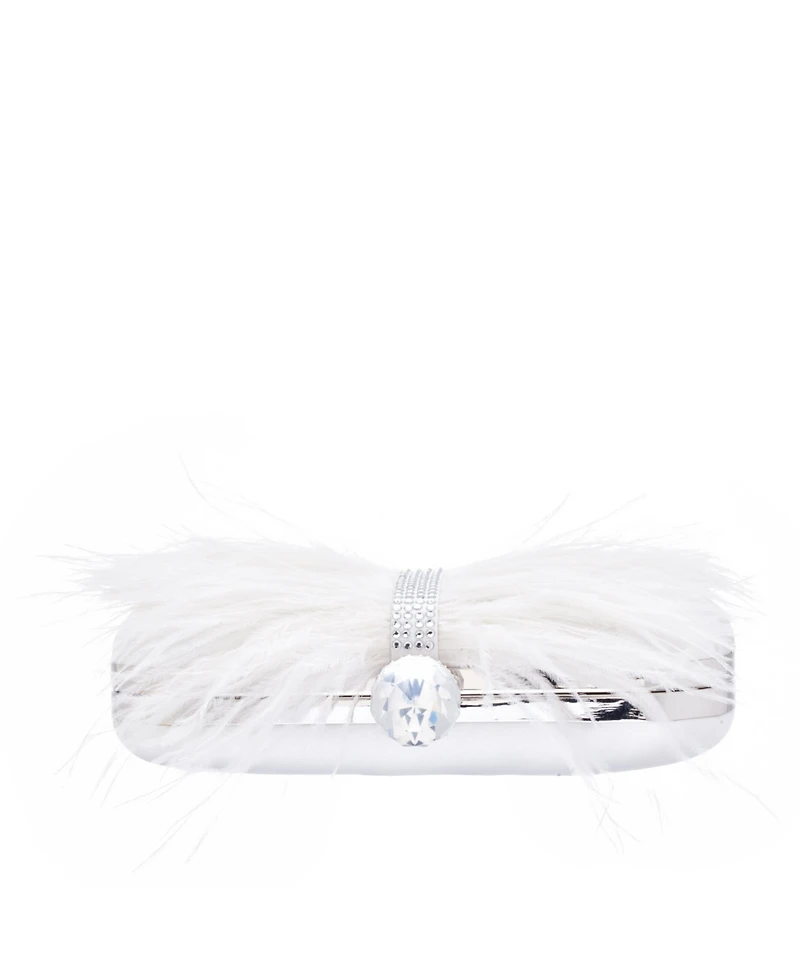 Women's Feather Embellished Minaudiere Clutch