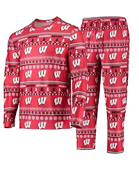 Men's Concepts Sport Red Wisconsin Badgers Ugly Sweater Long Sleeve T-shirt and Pants Sleep Set
