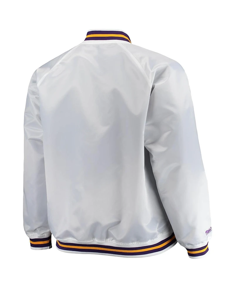 Men's Mitchell & Ness White Los Angeles Lakers Big and Tall Hardwood Classics Raglan Satin Full-Snap Jacket