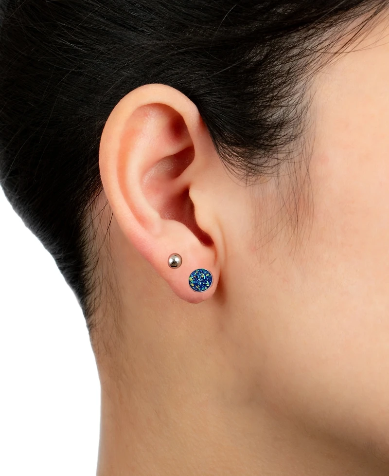 Giani Bernini 2-Pc. Set Druzy & Polished Stud Earrings in Sterling Silver, Created for Macy's