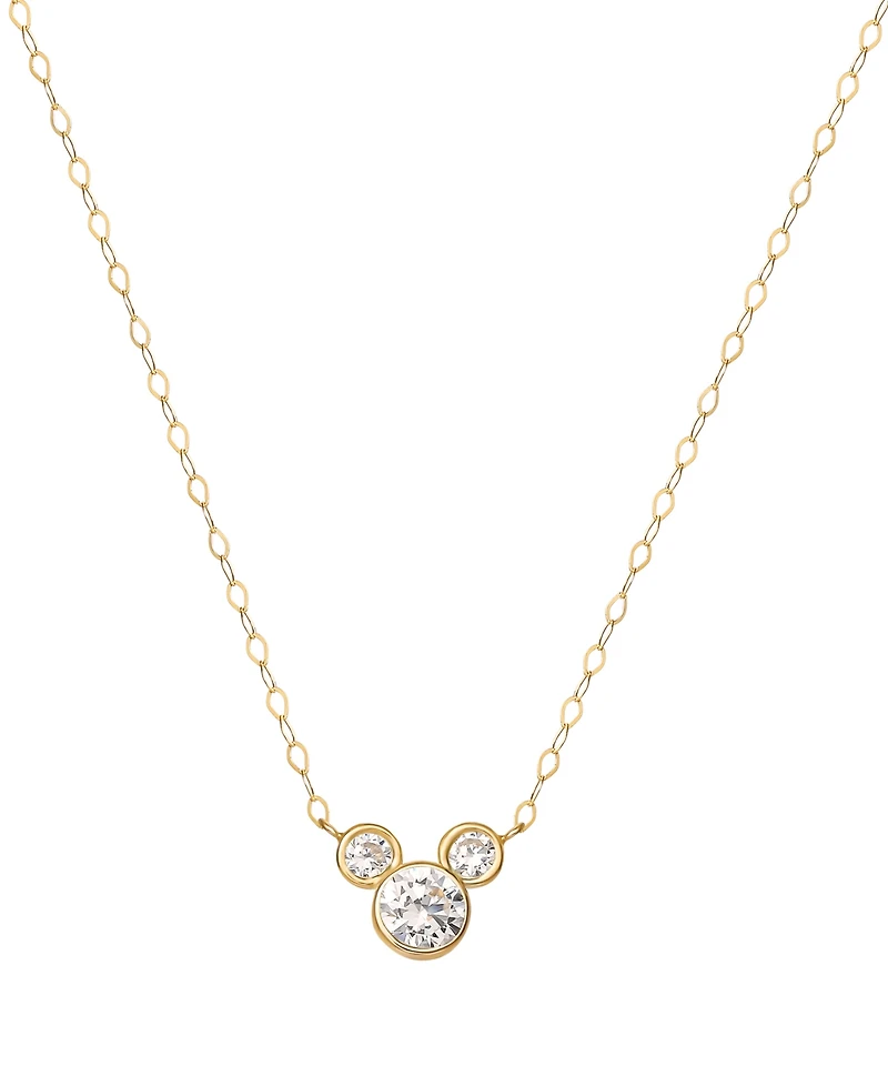 Disney Mickey Mouse Cubic Zirconia Birthstone Pendant Necklace with 15" Chain 14k Yellow Gold