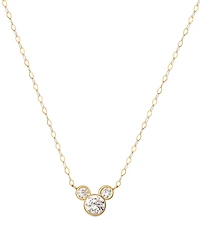 Disney Mickey Mouse Cubic Zirconia Birthstone Pendant Necklace with 15" Chain 14k Yellow Gold