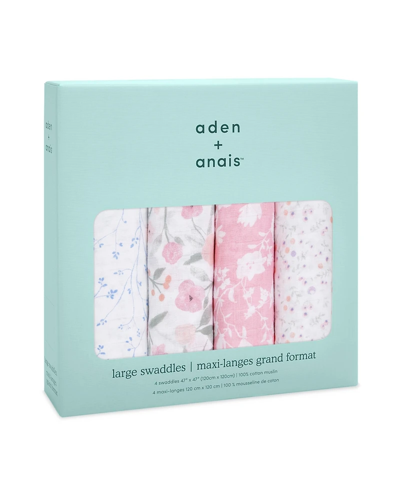 aden by aden + anais Baby Girls Floral Swaddle Blankets, Pack of 4