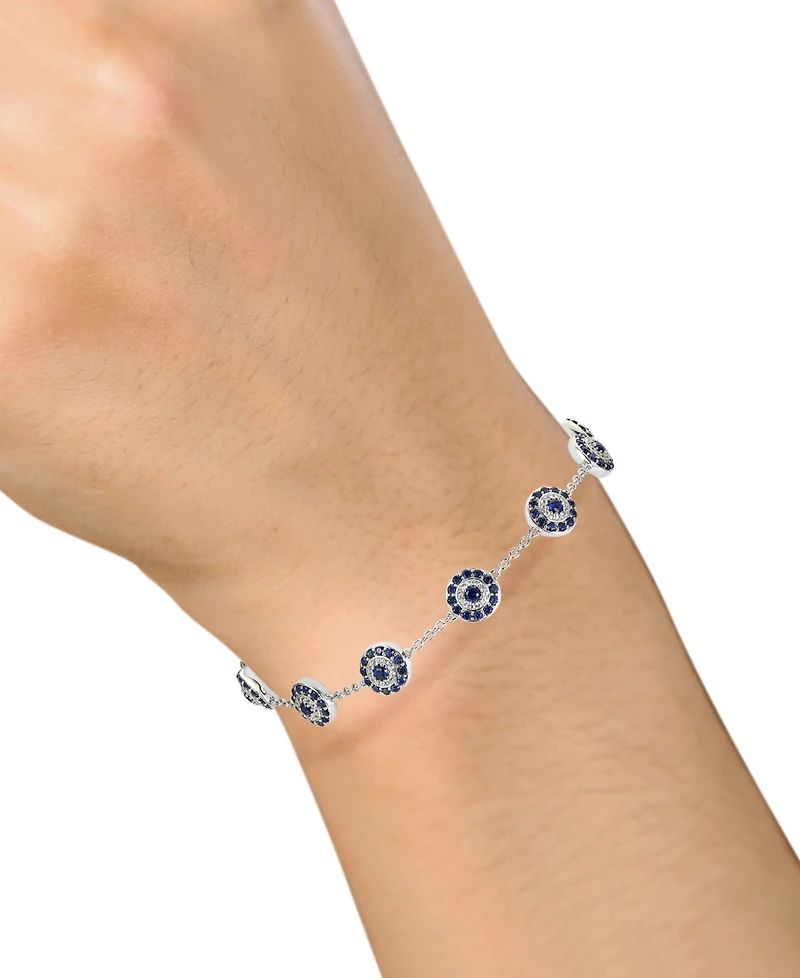 Lab-Grown Sapphire (2-3/8 ct. t.w.) & Lab-Grown White Sapphire (1/3 ct. t.w.) Cluster Bracelet in Sterling Silver