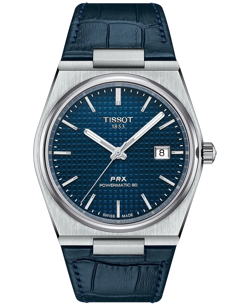 Tissot Men's Swiss Automatic Prx Powermatic 80 Blue Leather Strap Watch 40mm