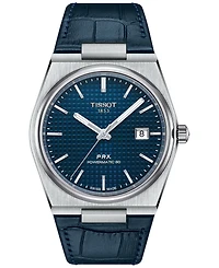 Tissot Men's Swiss Automatic Prx Powermatic 80 Blue Leather Strap Watch 40mm