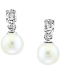 Effy Cultured Freshwater Pearl (9mm) & Diamond (1/5 ct. t.w.) Drop Earrings in 14k White Gold