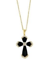 Effy Onyx & Diamond (1/6 ct. t.w.) 18" Cross Pendant Necklace in 14k Gold