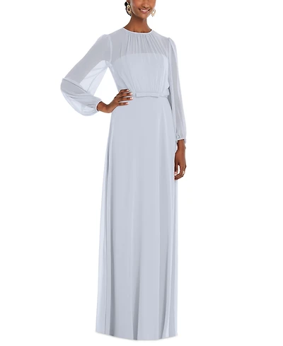 Dessy Collection Women's Strapless Chiffon Maxi Dress with Puff Sleeve Blouson Overlay